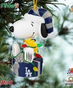 Los Angeles Dodgers Snoopy And Woodstock Peanuts Christmas Ornament