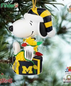 Michigan Wolverines Snoopy And Woodstock Peanuts Christmas Ornament