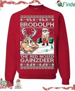 Brodolph Santa Working Out Gym The Red Nosed Gainzdeer Ugly Christmas Mens Long Sleeves