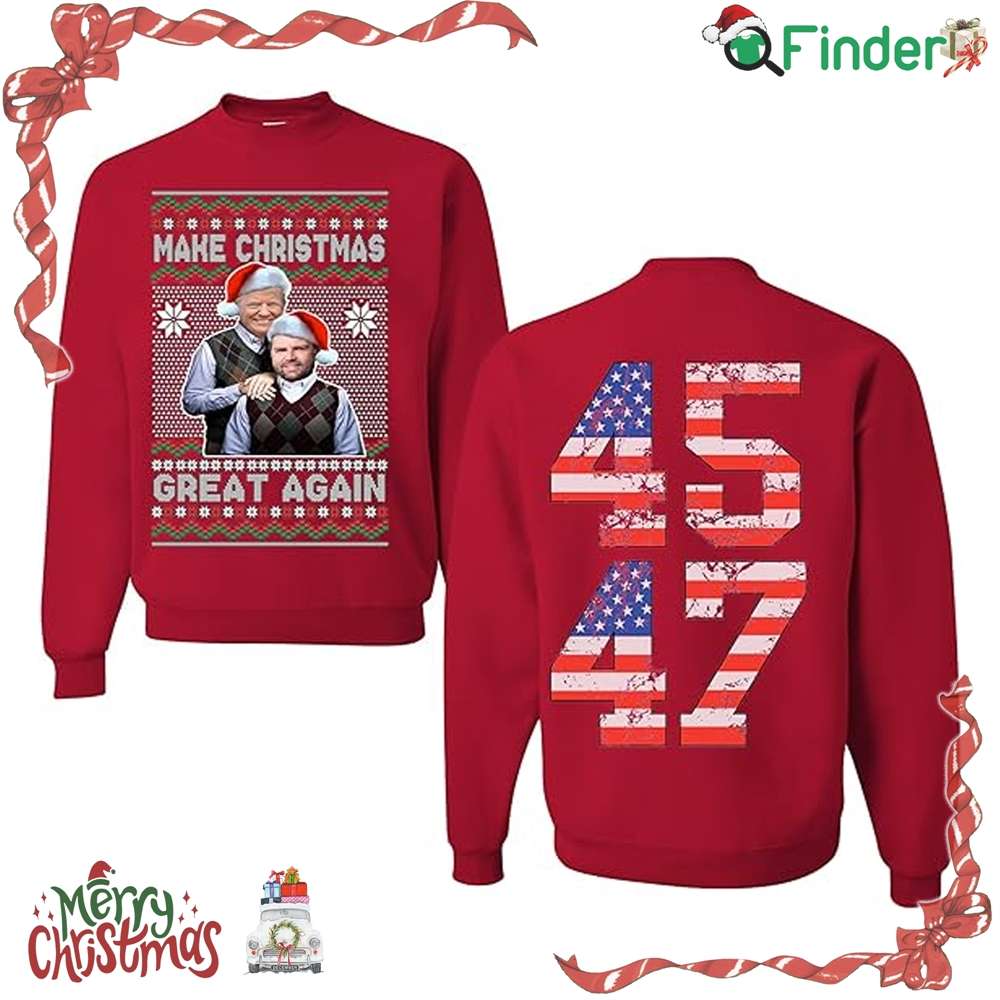 45 47 Make Christmas Great Again Trump Vance 2024 Ugly Christmas Crewneck Sweatshirt 45 47 Make Christmas Great Again Trump Vance 2024 Ugly Christmas Crewneck Sweatshirt