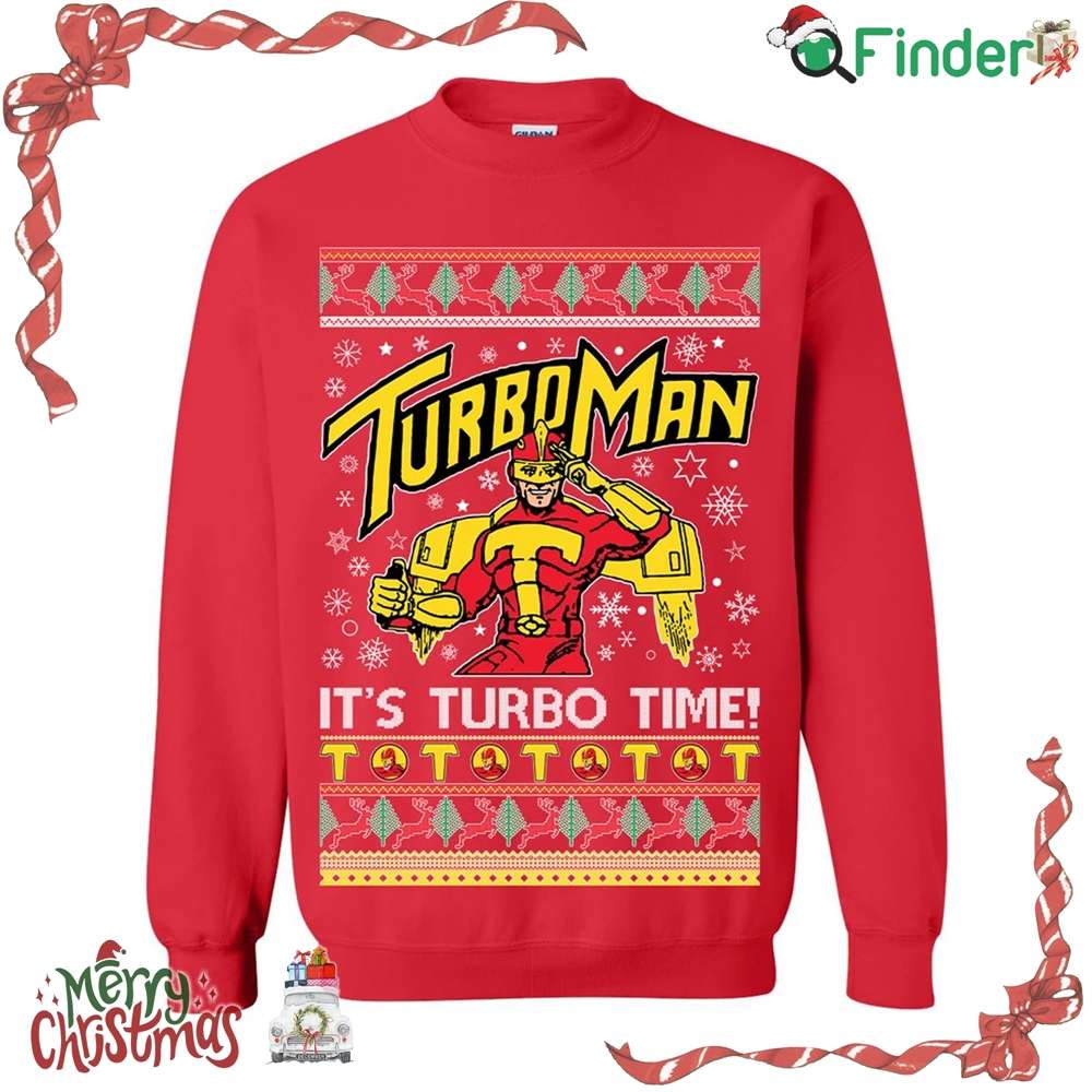 Turboman It's Turbo Time Ugly Christmas Sweater Unisex Sweatshirt Turboman It's Turbo Time Ugly Christmas Sweater Unisex Sweatshirt