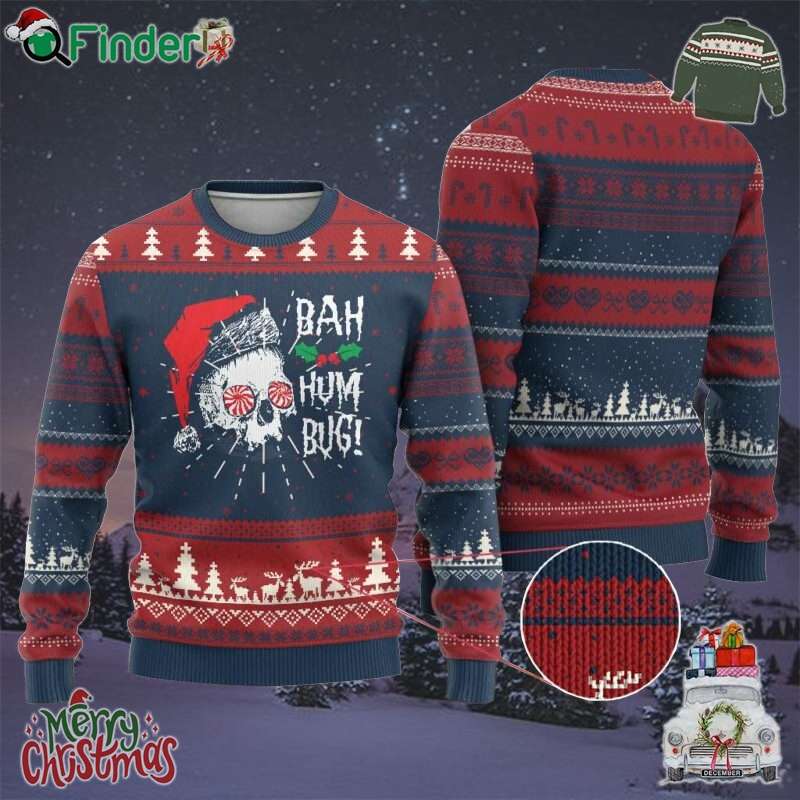 Xmas Bah Humbug Skull Santa Hat Ugly Christmas Sweater Xmas Bah Humbug Skull Santa Hat Ugly Christmas Sweater
