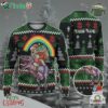 Custom Funny Christmas Holiday Rainbow Santa Dinosaur T Rex Ugly Sweater