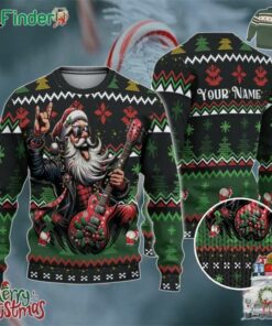 Custom Funny Christmas Holiday Rocker Guitar Santa Ugly Sweater