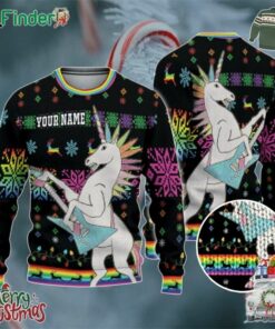 Custom Funny Christmas Holiday Rocker Unicorn Ugly Sweater