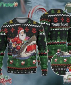Custom Funny Christmas Holiday Shark Riding Santa Ugly Sweater