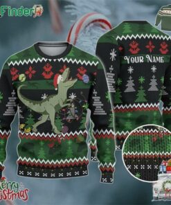 Custom Funny Christmas Holiday Silly Dinosaur Raptor Ugly Sweater