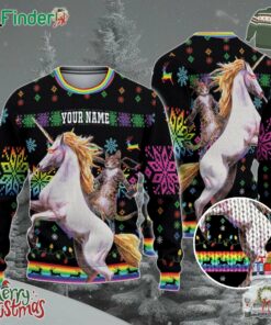 Custom Funny Christmas Holiday Ninja Cat And Unicorn Ugly Sweater