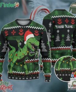 Custom Funny Christmas Holiday Singing T Rex Ugly Sweater