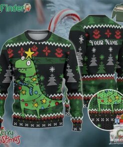 Custom Funny Christmas Holiday Silly Face Dinosaur T Rex Ugly Sweater