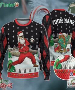 Custom Funny Christmas Holiday Santa Sport Baseball Ugly Sweater