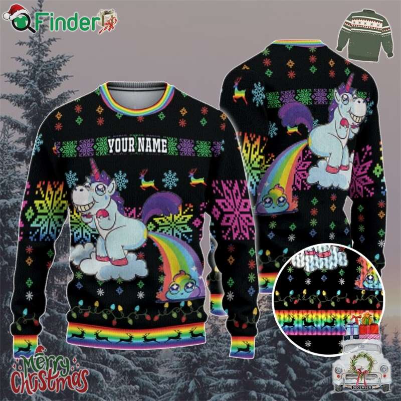 Custom Funny Christmas Holiday Unicorn Release Rainbow Ugly Sweater Custom Funny Christmas Holiday Unicorn Release Rainbow Ugly Sweater