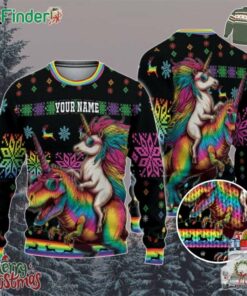 Custom Funny Christmas Holiday Unicorn Riding T Rex Ugly Sweater