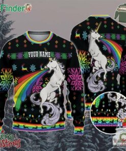 Custom Funny Christmas Holiday Unicorn Throw Up Rainbow Ugly Sweater