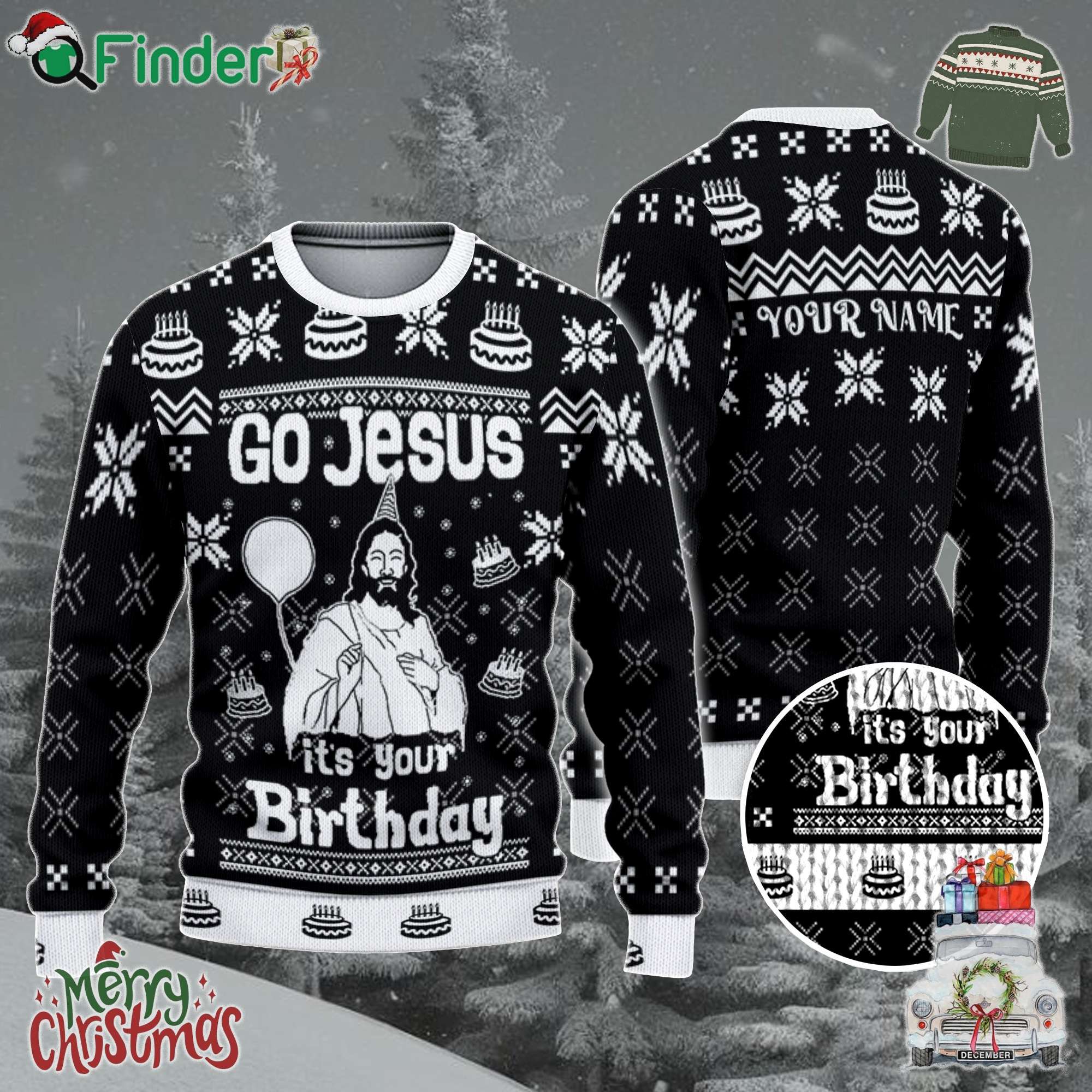 Custom Funny Christmas Holiday Happy Jesus Birthday Black Ugly Sweater Custom Funny Christmas Holiday Happy Jesus Birthday Black Ugly Sweater