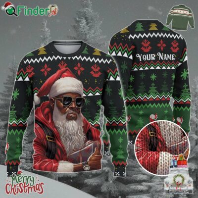 Custom Funny Christmas Holiday Black Gangsta Santa Ugly Sweater