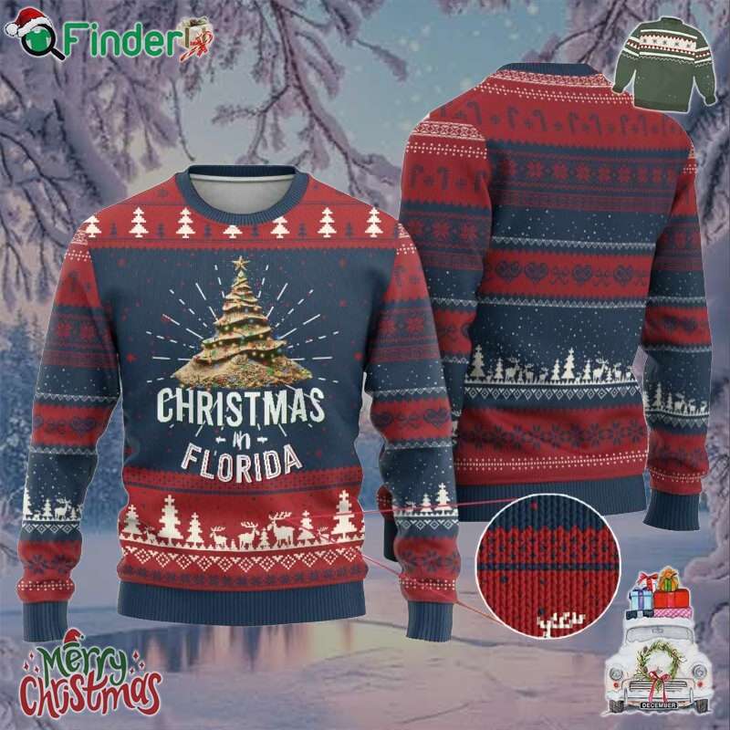 Christmas In Florida Ugly Christmas Sweater Sand Xmas Tree Lights Family Vacation Christmas In Florida Ugly Christmas Sweater Sand Xmas Tree Lights Family Vacation