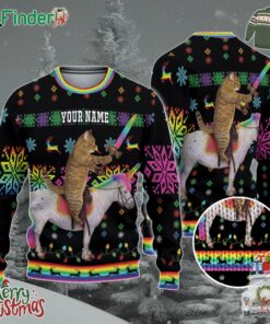Custom Funny Christmas Holiday Cat Ride Unicorn Ugly Sweater