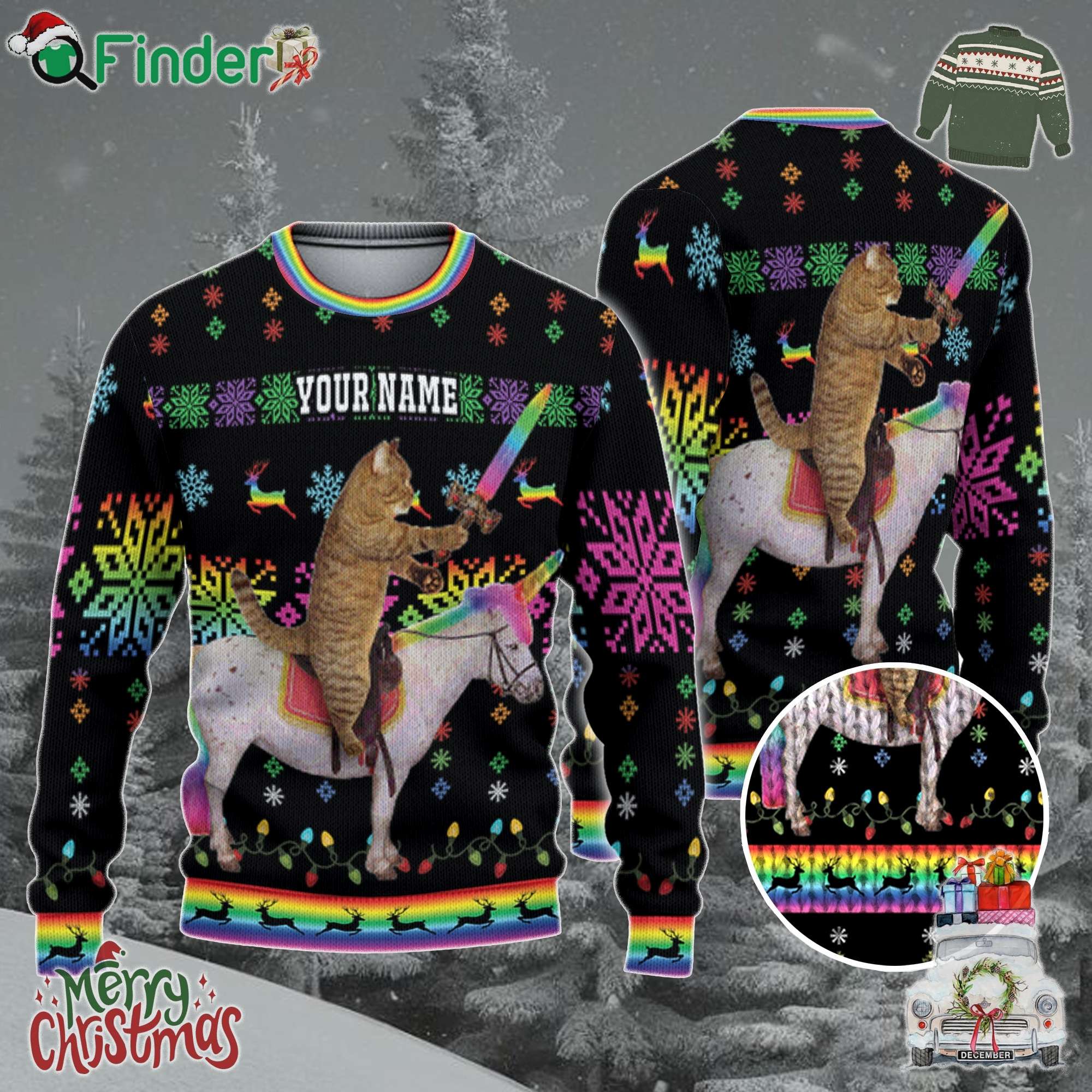 Custom Funny Christmas Holiday Cat Ride Unicorn Ugly Sweater Custom Funny Christmas Holiday Cat Ride Unicorn Ugly Sweater