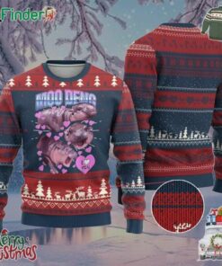 Baby Hippo Moo Deng Ugly Christmas Sweater I Love Moo-deng I Heart You Cute Pygmy Hippopotamus