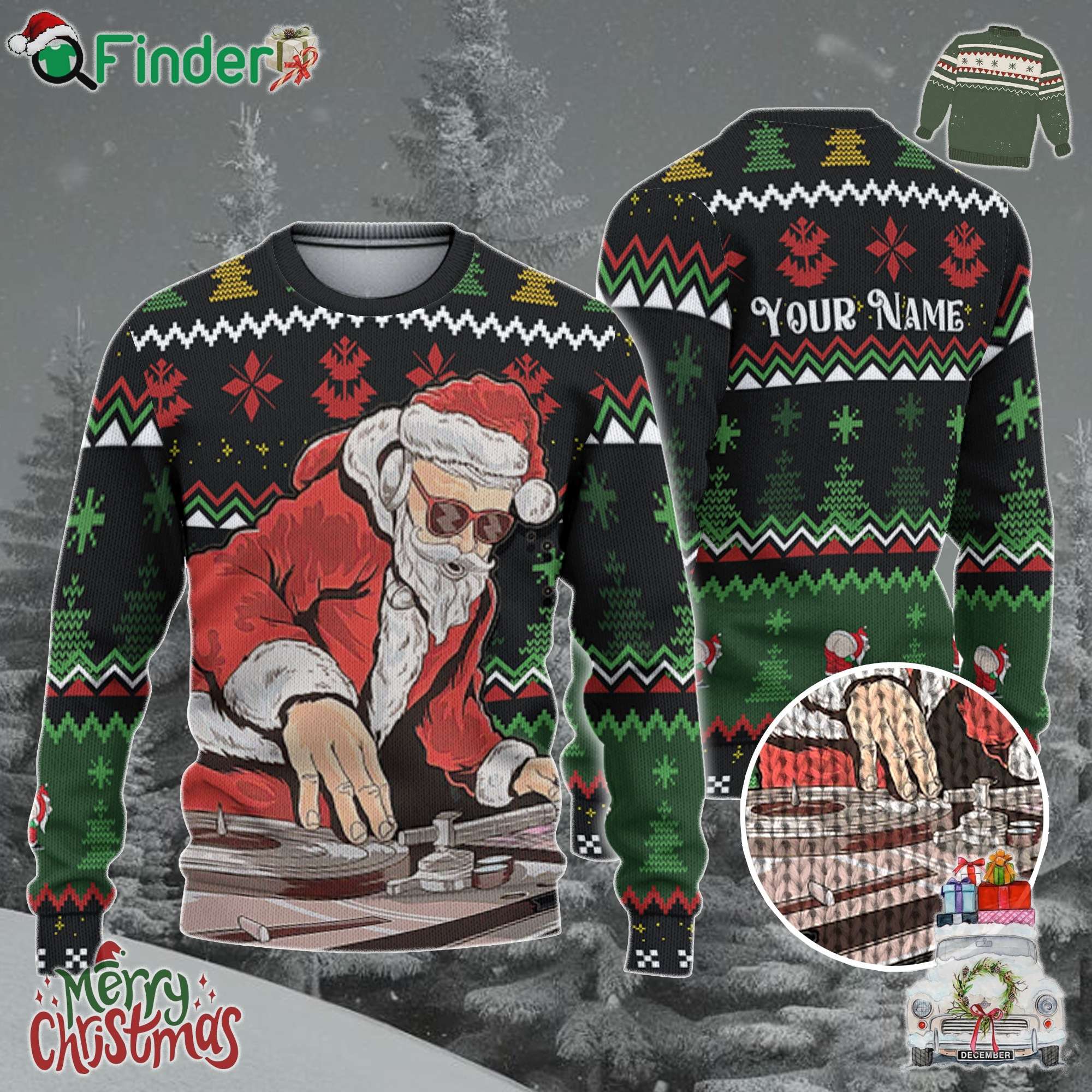 Custom Funny Christmas Holiday Dj Santa Ugly Sweater Custom Funny Christmas Holiday Dj Santa Ugly Sweater