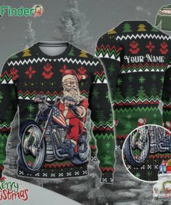 Custom Funny Christmas Holiday Cool Biker Santa Ugly Sweater