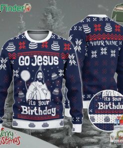 Custom Funny Christmas Holiday Happy Jesus Birthday Navy Ugly Sweater