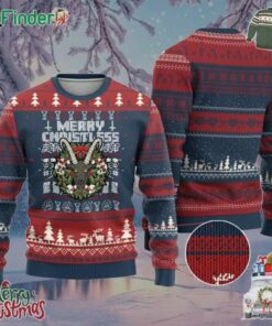 Anti Xmas Ugly Christmas Sweater Merry Christless Satan Baphomet Wreath