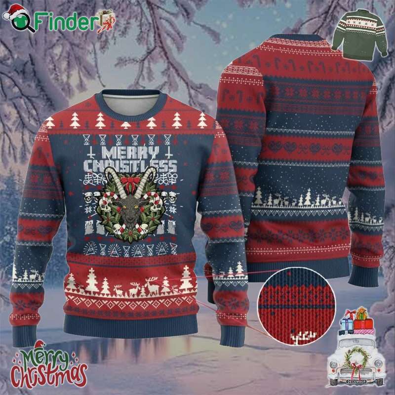 Anti Xmas Ugly Christmas Sweater Merry Christless Satan Baphomet Wreath Anti Xmas Ugly Christmas Sweater Merry Christless Satan Baphomet Wreath