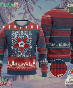 Anti Xmas Ugly Christmas Sweater Merry Antichristmas Noel Hat Pentagram