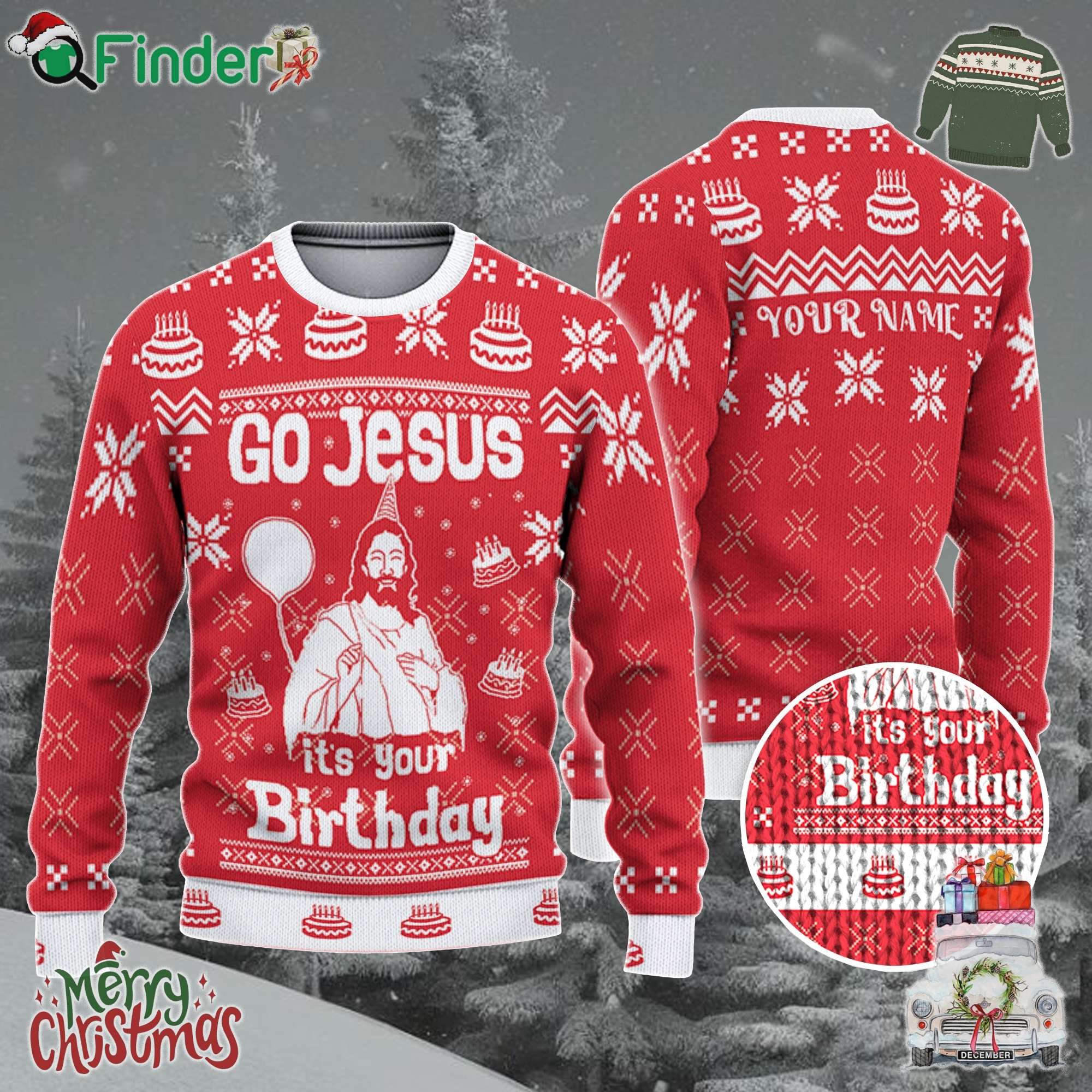 Custom Funny Christmas Holiday Happy Jesus Birthday Red Ugly Sweater Custom Funny Christmas Holiday Happy Jesus Birthday Red Ugly Sweater