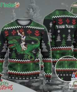 Custom Funny Christmas Holiday Jesus Riding Dinosaur Ugly Sweater