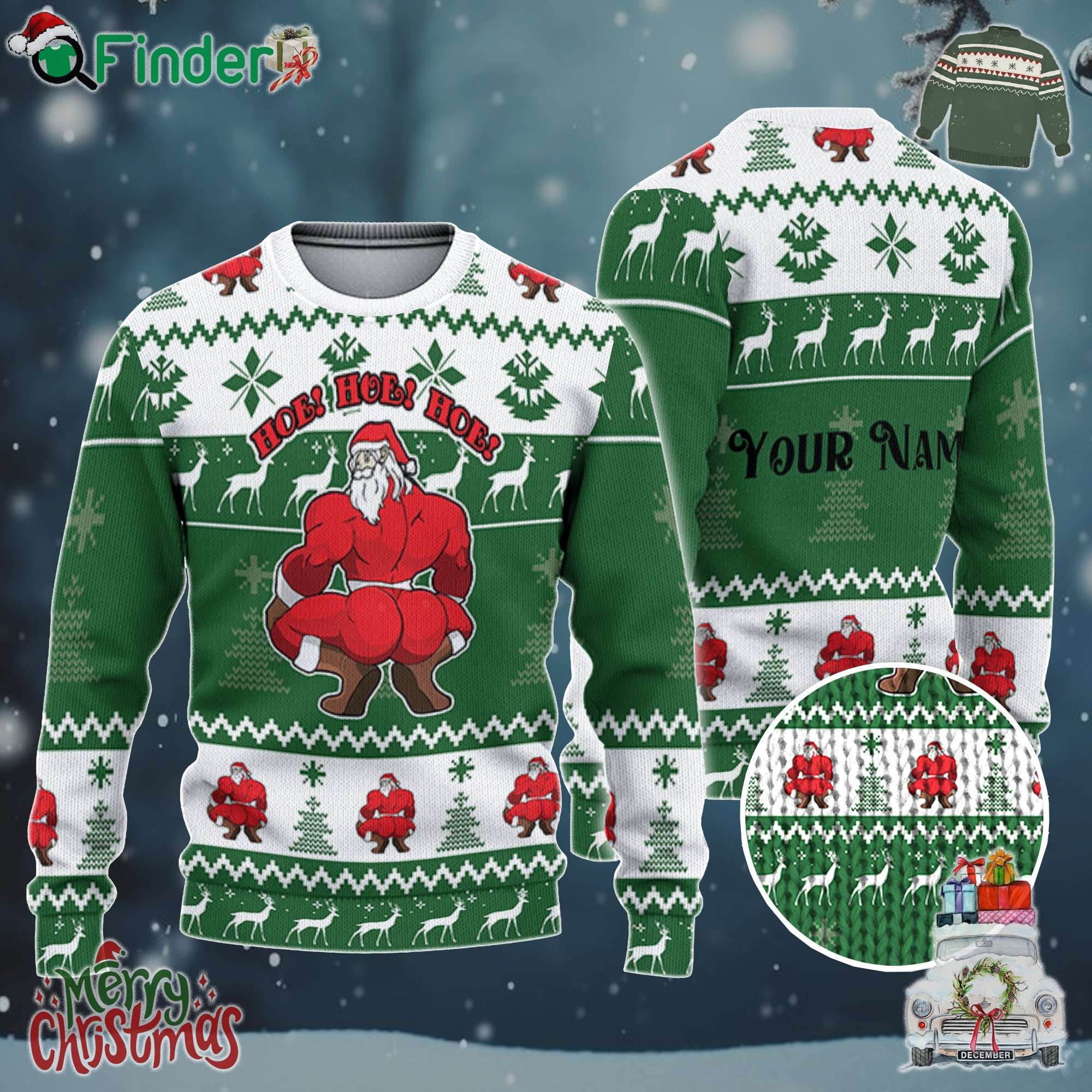 Custom Christmas Thicc Santa White And Green Ugly Sweater Custom Christmas Thicc Santa White And Green Ugly Sweater