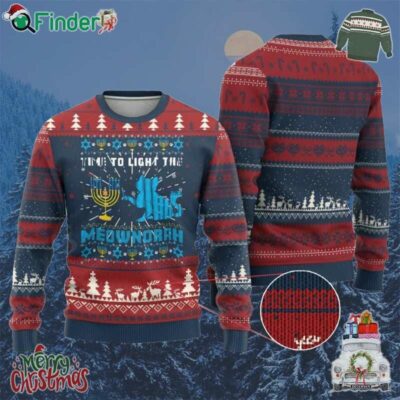 Funny Hanukkah Cat Ugly Christmas Sweater Light The Meownorah Jewish Menorah Hanukkah