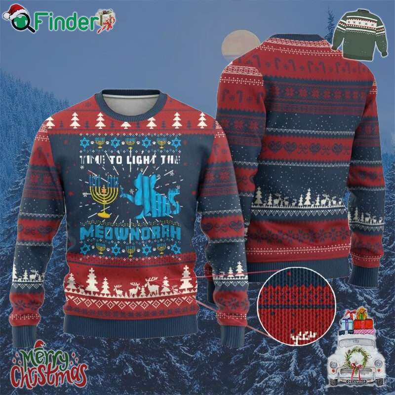 Funny Hanukkah Cat Ugly Christmas Sweater Light The Meownorah Jewish Menorah Hanukkah Funny Hanukkah Cat Ugly Christmas Sweater Light The Meownorah Jewish Menorah Hanukkah