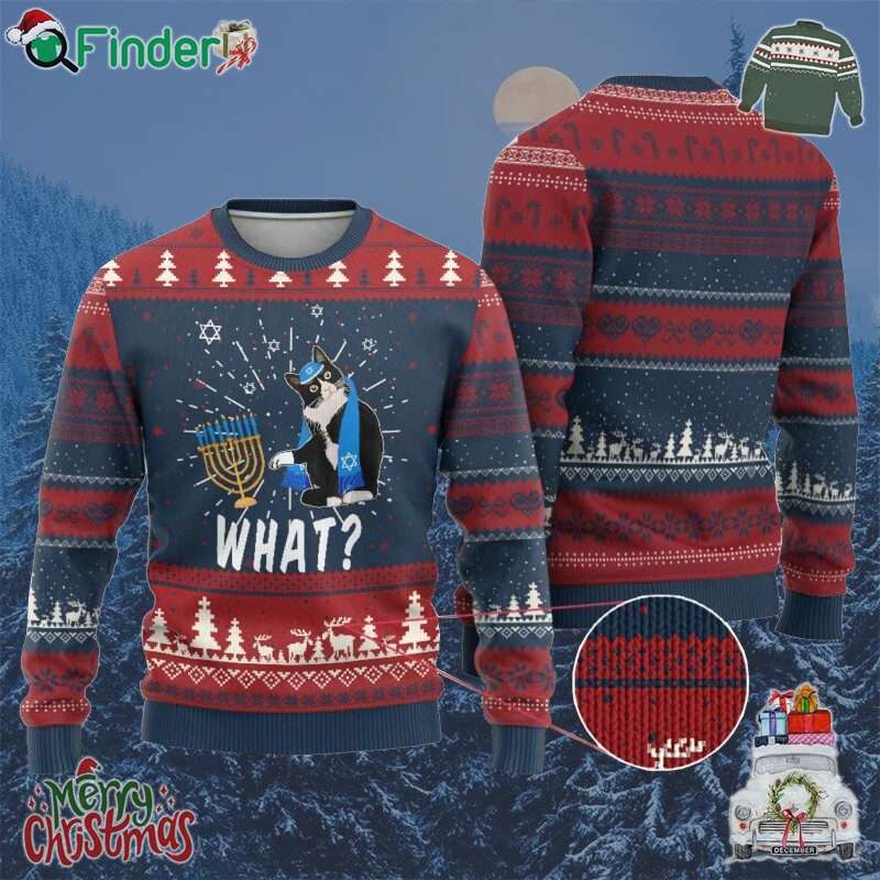 Funny Hanukkah Cat Ugly Christmas Sweater What Hanukcat Hanukkah Jewish Festival Funny Hanukkah Cat Ugly Christmas Sweater What Hanukcat Hanukkah Jewish Festival