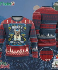 Funny Hanukkah Cat Ugly Christmas Sweater Happy Hanukcat Menorah Ugly Hanukkah Jewish Festival