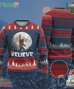 Funny Bigfoot Ugly Christmas Sweater Cool Full Moon & Trees Sasquatch Xmas Lights