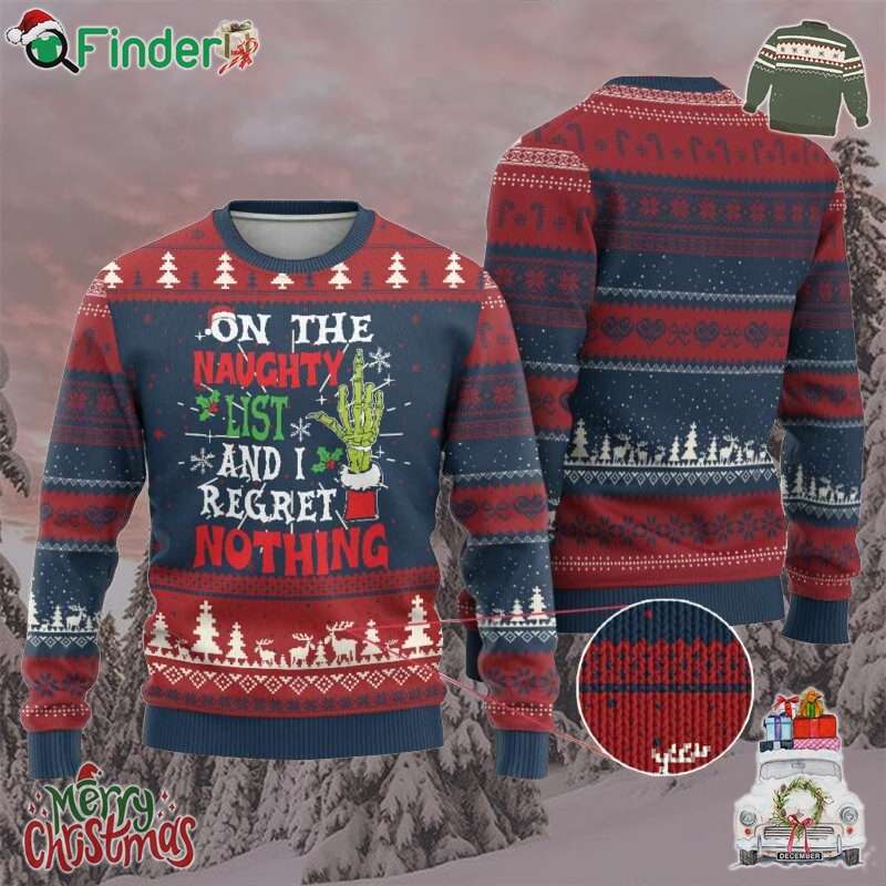 Funny Ugly Christmas Sweater On The List Of Naughty And I Regret Nothing Xmas Funny Ugly Christmas Sweater On The List Of Naughty And I Regret Nothing Xmas