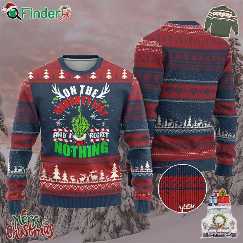 Funny Ugly Christmas Sweater On The List Of Naughty And I Regret Nothing Xmas Gift Funny Ugly Christmas Sweater On The List Of Naughty And I Regret Nothing Xmas Gift