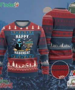 Funny Hanukkah Cat Ugly Christmas Sweater Happy Hanukkcat Drinking Black Cat Jewish Menorah Hanukkah