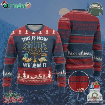 Funny Jewish Hanukkah Ugly Christmas Sweater This How We Jew It Menorah Hanukkah