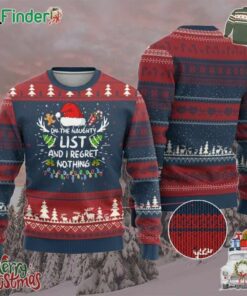 Funny Ugly Christmas Sweater On The List Of Naughty And I Regret Nothing