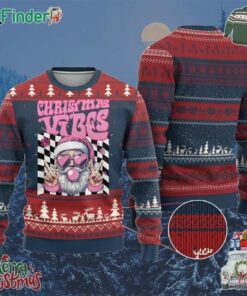 Funny Pink Santa Xmas Ugly Christmas Sweater Xmas Vibes Checkboard