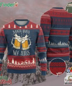 Funny Xmas Beers Couple Ugly Christmas Sweater Santa Loves My Jugs Beers Drinker