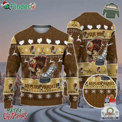 Personalize Ugly Thanksgiving Turkey Player Hockey Sport Brown