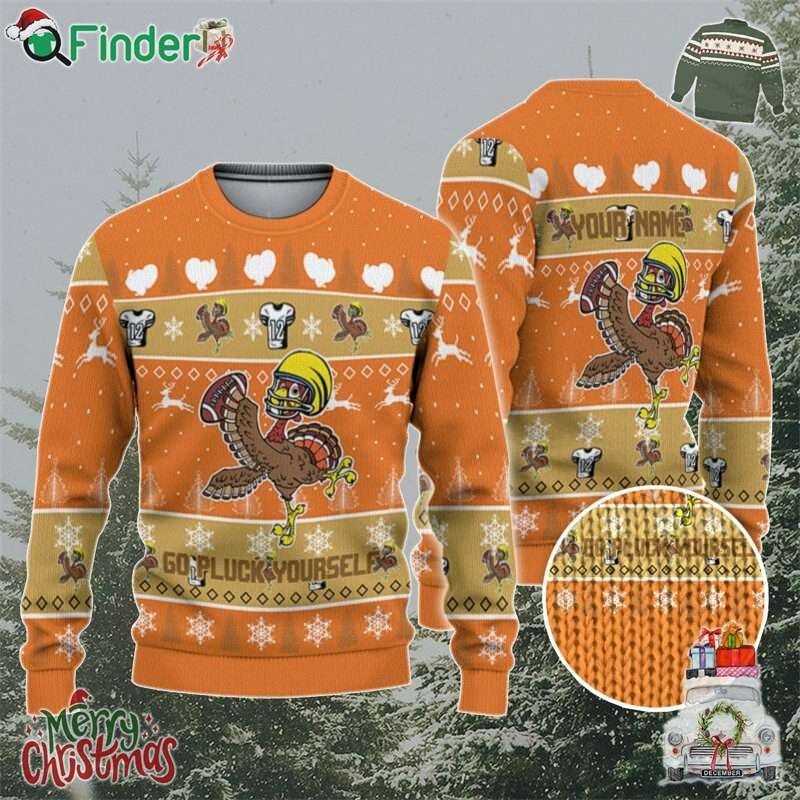 Personalize Ugly Thanksgiving Turkey Player Football Orange Personalize Ugly Thanksgiving Turkey Player Football Orange