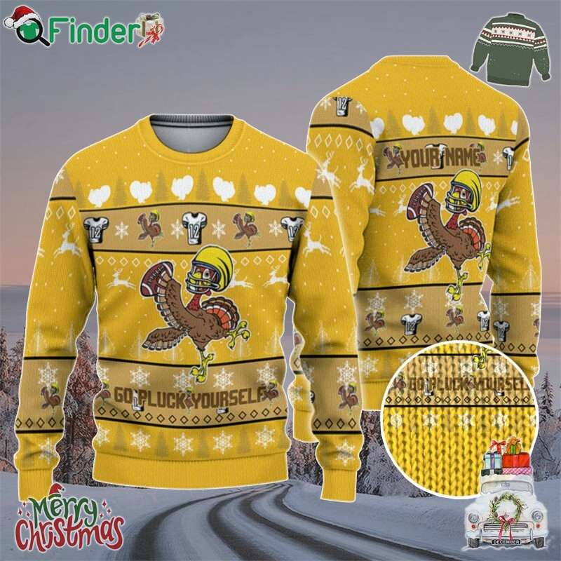 Personalize Ugly Thanksgiving Turkey Player Football Yellow Personalize Ugly Thanksgiving Turkey Player Football Yellow