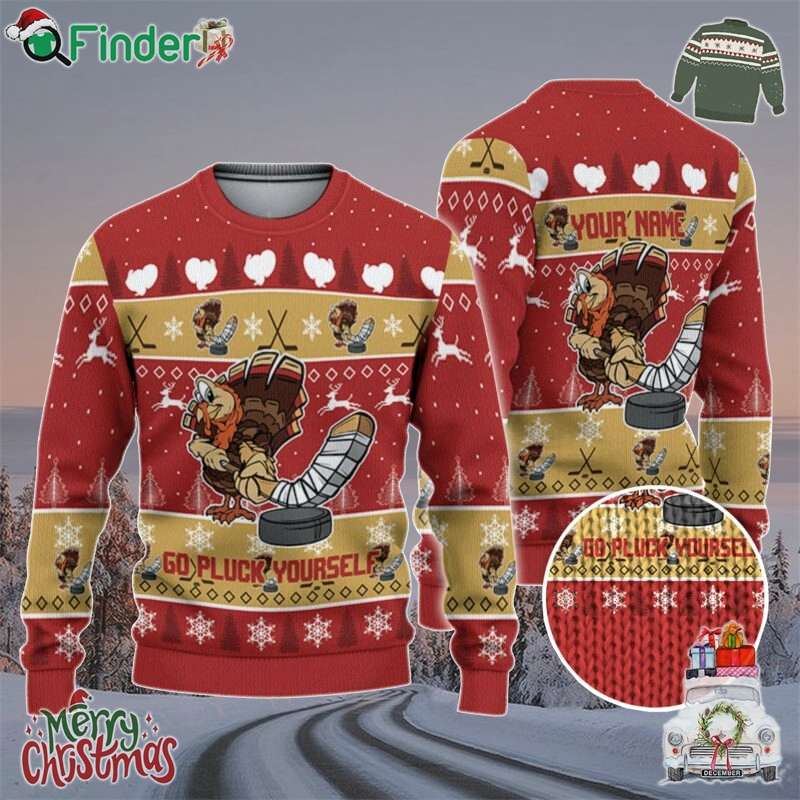 Personalize Ugly Thanksgiving Turkey Player Hockey Sport Red Personalize Ugly Thanksgiving Turkey Player Hockey Sport Red