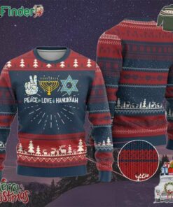 Peace Love Hanukkah Ugly Christmas Sweater Retro Chanukah Jewish Menorah Star Of David